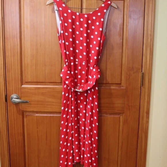 Studio LA Vintage Red & White Polka Dot Belted Pin Up Open Back Dress 10 - Picture 10 of 16